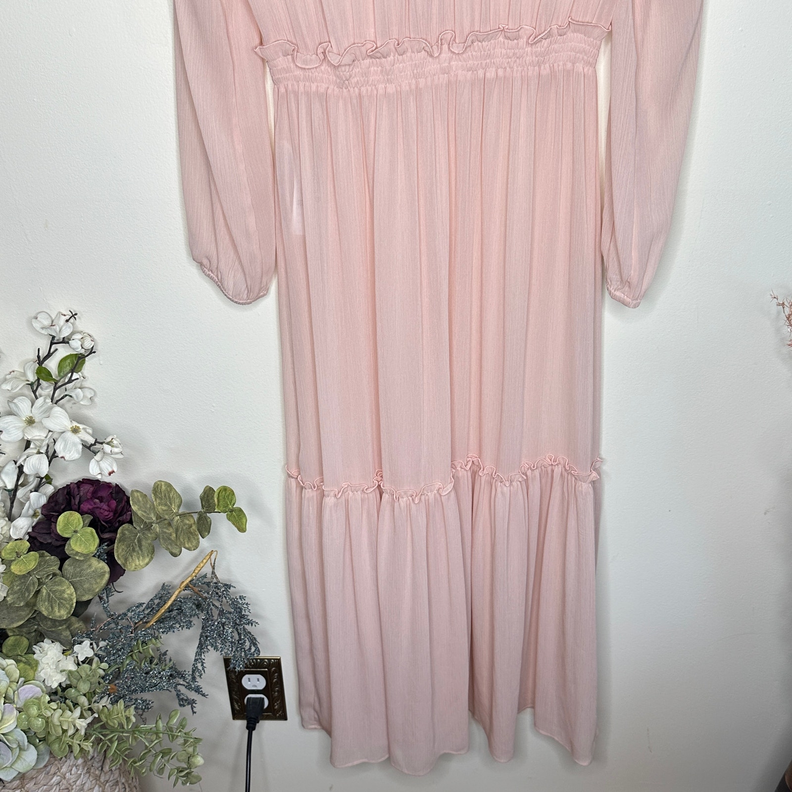Claudie Pierlot Frilled Maxi Dress Sheer Blush Pink Sz 40/Us M Nwt $329 {R32} — image 5 of 7